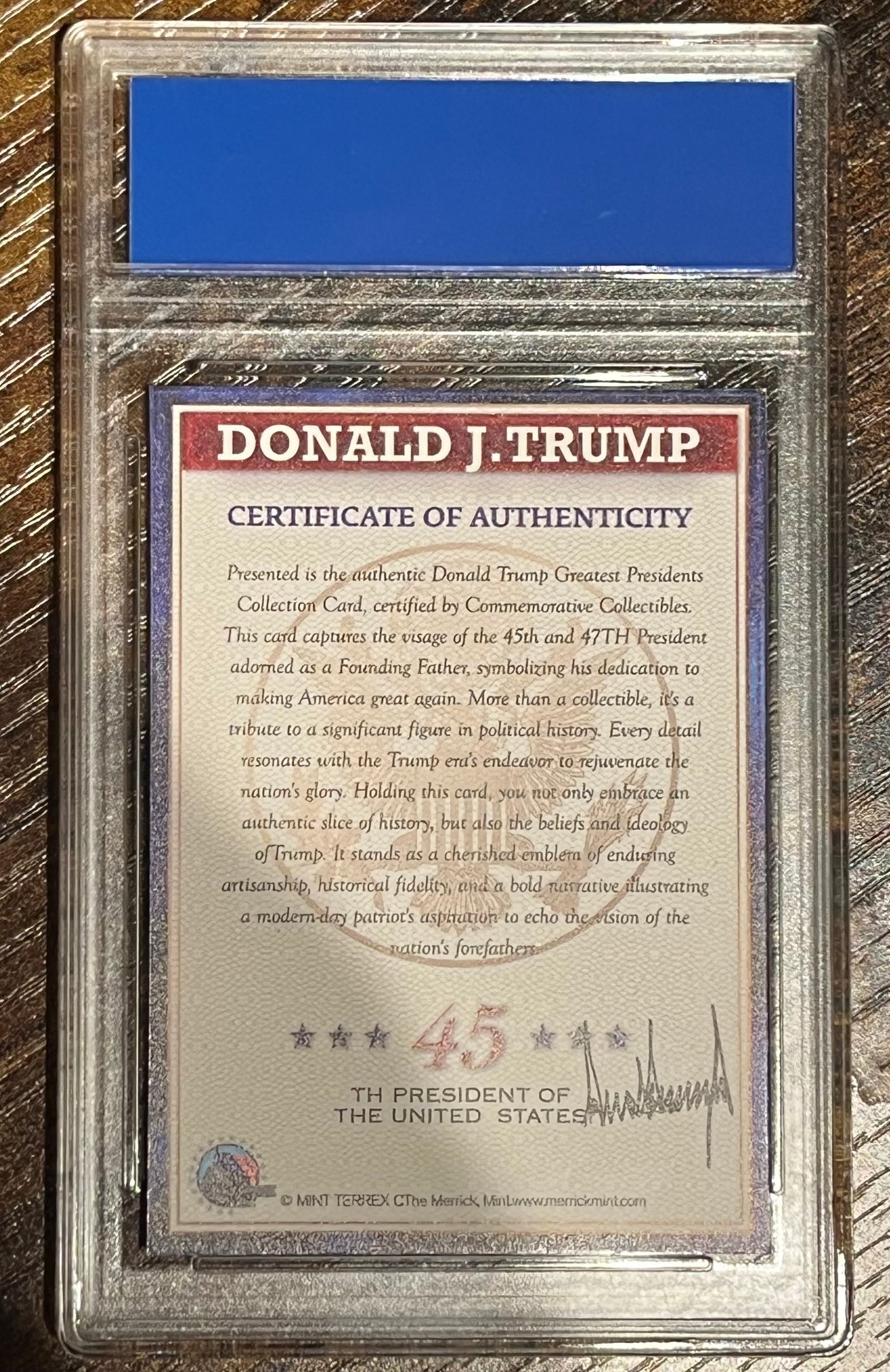 47th President Donald John Trump Collector's Card
